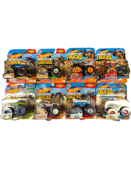 Juego de 8 Vehículos Aplastables Hot Wheels Monster Trucks 1:64
