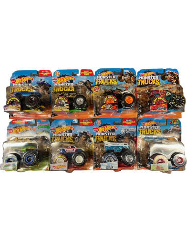 Juego de 8 Vehículos Aplastables Hot Wheels Monster Trucks 1:64