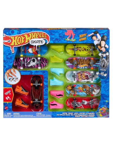 Paquete de Trucos de Patinaje Hot Wheels - 8 Fingerboards y 4 Zapatos