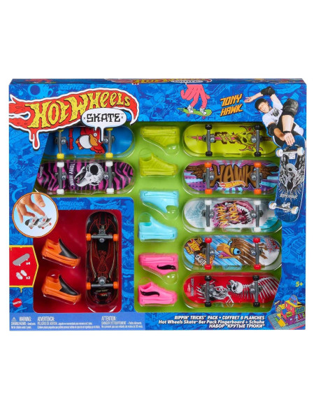 Paquete de Trucos de Patinaje Hot Wheels - 8 Fingerboards y 4 Zapatos