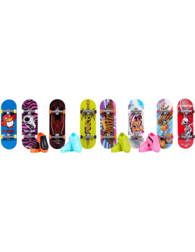Paquete de Trucos de Patinaje Hot Wheels - 8 Fingerboards y 4 Zapatos
