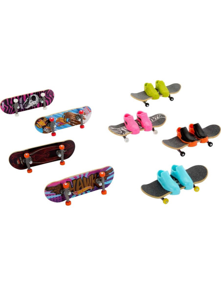 Paquete de Trucos de Patinaje Hot Wheels - 8 Fingerboards y 4 Zapatos