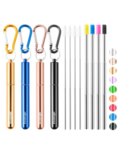 Pajitas Reutilizables Plegables Ecoangel - Acero Inoxidable 4 Unidades