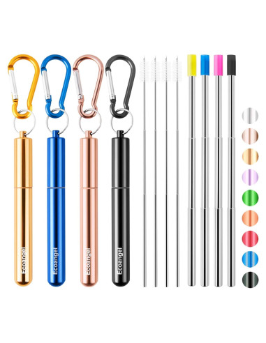 Pajitas Reutilizables Plegables Ecoangel - Acero Inoxidable 4 Unidades