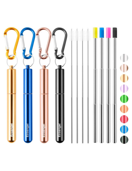Pajitas Reutilizables Plegables Ecoangel - Acero Inoxidable 4 Unidades