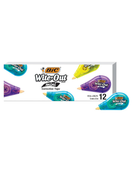 Cinta de Corrección Mini BIC Wite-Out, 12 Dispensadores, 5m
