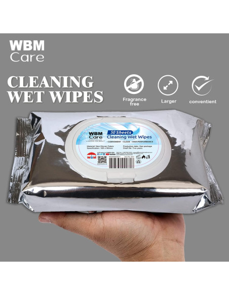 Toallitas de limpieza WBM, 50 hojas, sin fragancia, 3 paquetes