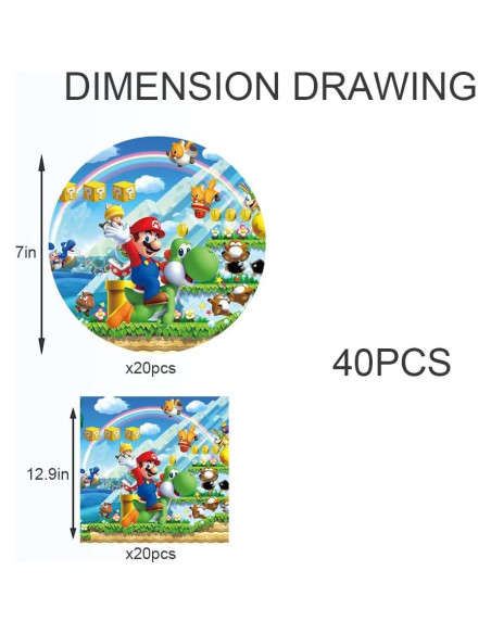 Set de Suministros de Fiesta Mario Party 40 Piezas GYSIXGAOSU