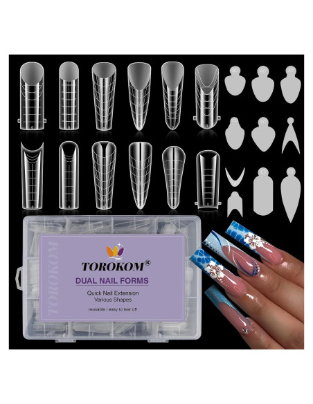 Kit 288PCS Formas Duales Uñas Acrílicas TOROKOM - 12 Tamaños