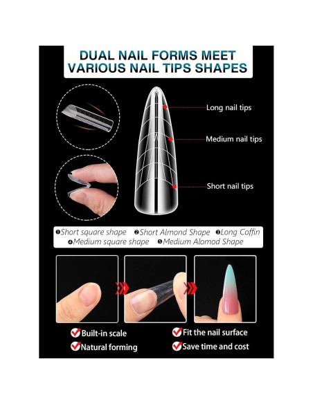 Kit 288PCS Formas Duales Uñas Acrílicas TOROKOM - 12 Tamaños