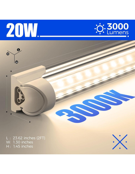 Luz de Taller LED Barrina 2FT 20W 3000K 3000LM 2 Paquetes