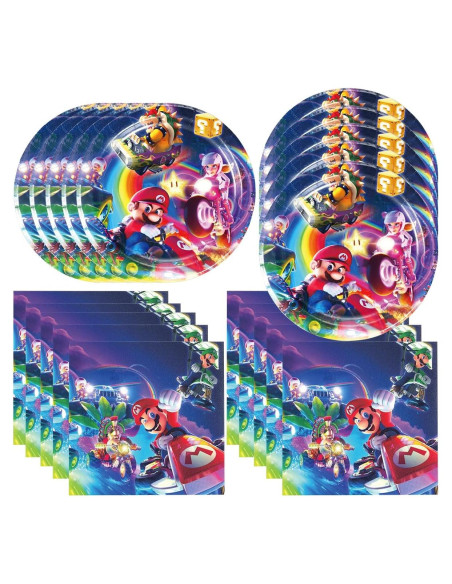 Suministros de Fiesta Mario Bros 40 Piezas - Platos y Servilletas