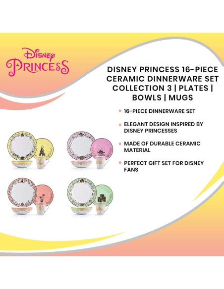 Juego de Vajilla Cerámica 16 Piezas Disney Princesas