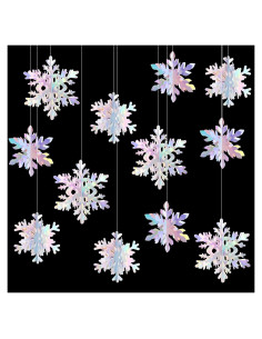 Guirnalda de Copos de Nieve Holográficos 12 Piezas 3D Hugtmr