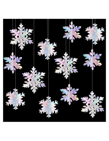 Guirnalda de Copos de Nieve Holográficos 12 Piezas 3D Hugtmr