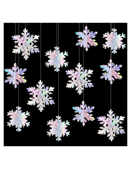 Guirnalda de Copos de Nieve Holográficos 12 Piezas 3D Hugtmr