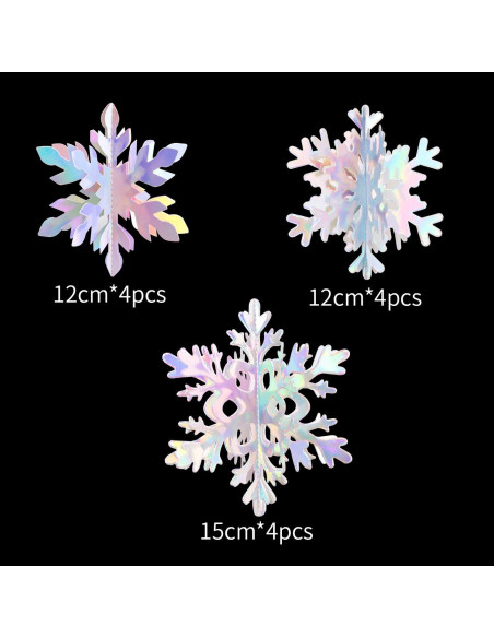Guirnalda de Copos de Nieve Holográficos 12 Piezas 3D Hugtmr