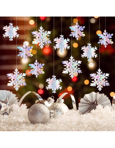 Guirnalda de Copos de Nieve Holográficos 12 Piezas 3D Hugtmr
