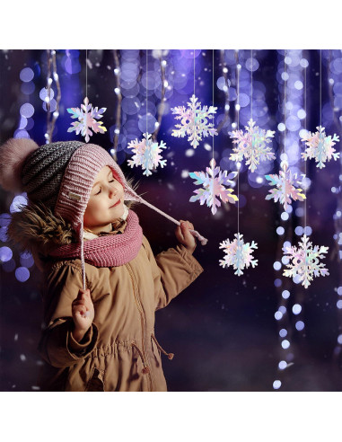 Guirnalda de Copos de Nieve Holográficos 12 Piezas 3D Hugtmr