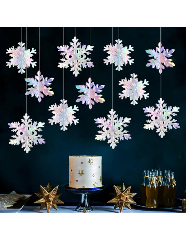 Guirnalda de Copos de Nieve Holográficos 12 Piezas 3D Hugtmr