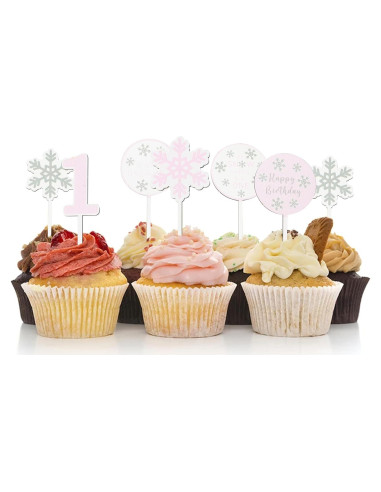 8 Copas de Pastel Copos de Nieve KOJIN para Cumpleaños 1 Año