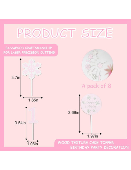 8 Copas de Pastel Copos de Nieve KOJIN para Cumpleaños 1 Año
