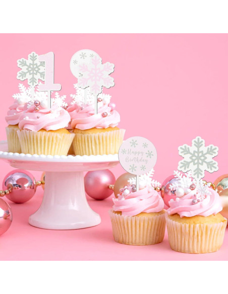 8 Copas de Pastel Copos de Nieve KOJIN para Cumpleaños 1 Año