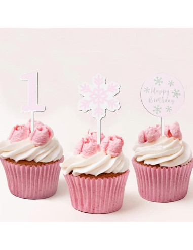 8 Copas de Pastel Copos de Nieve KOJIN para Cumpleaños 1 Año