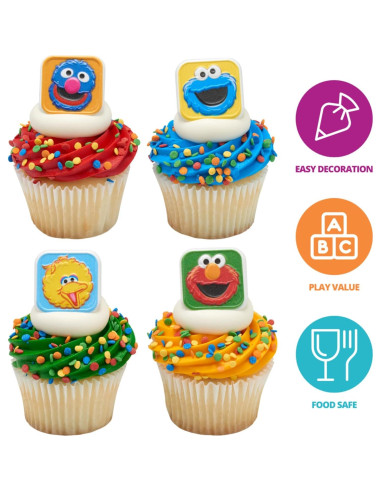 Anillos para Cupcakes Plaza Sésamo DecoPac - 24 Adornos Coloridos