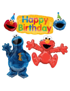 Globos de Cumpleaños Plaza Sésamo - Set 3 Globos Cookie Monster y Elmo