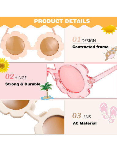 Gafas de sol redondas de flores Flutesan para niños - 3 piezas