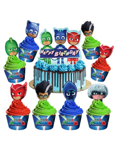 Decoraciones de Fiesta PJ Masks - Adorno Pastel y Cupcakes
