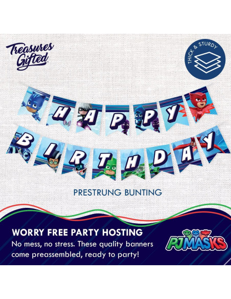 Banderín de Cumpleaños PJ Masks - Decoración Fiesta Infantil