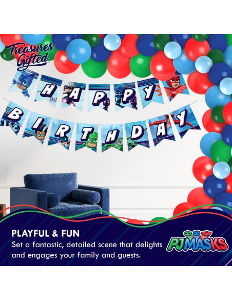 Banderín de Cumpleaños PJ Masks - Decoración Fiesta Infantil