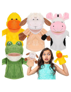 Juego de 4 Títeres de Mano RoundFunny - Animales Suaves 25 cm