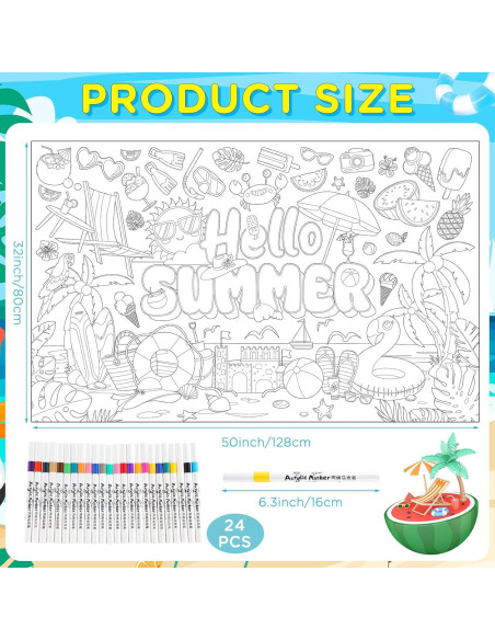 Póster Gigante para Colorear Faccito 137 x 80 cm con 24 Lápices