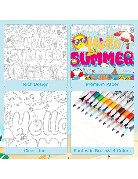 Póster Gigante para Colorear Faccito 137 x 80 cm con 24 Lápices