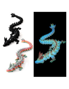 Dragón Articulado 3D Jefuzh 30.48cm Arcoíris Negro Luminiscente