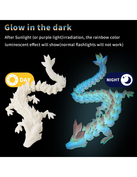 Dragón Articulado 3D Jefuzh 30.48cm Arcoíris Negro Luminiscente