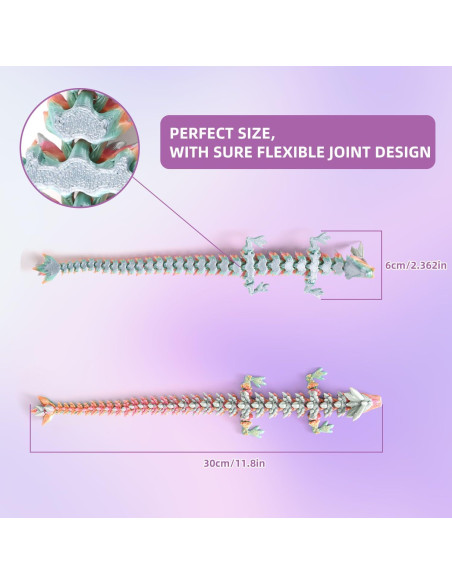 Dragón Articulado 3D Jefuzh 30.48cm Arcoíris Negro Luminiscente