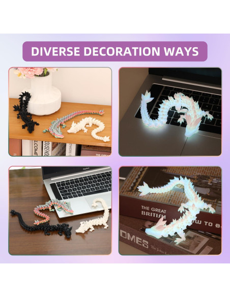 Dragón Articulado 3D Jefuzh 30.48cm Arcoíris Negro Luminiscente