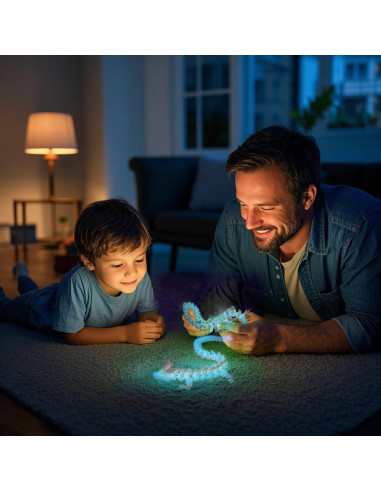 Dragón Articulado 3D Jefuzh 30.48cm Arcoíris Negro Luminiscente