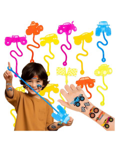 48PCS Fiesta Camiones Monstruo - 24 Tatuajes + 24 Manos Pegajosas