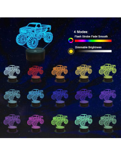 Lámpara Nocturna 3D Camión Monstruo YuanDian LED Multicolor 2