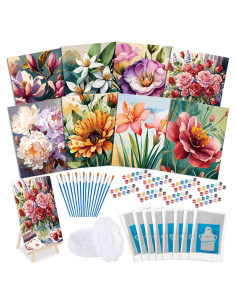 Kit de Pintura Tenceur 72 Piezas Lienzos Pre Dibujados Flores