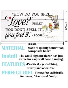 Letrero Decorativo de Madera Piglet Winnie 35x17.5cm 2