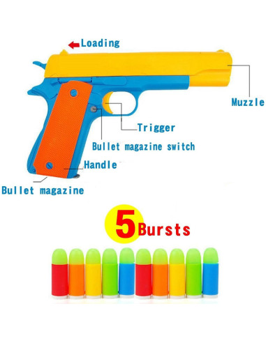 Pistola de Juguete Colt M1911 Azul con 10 Balas Suaves