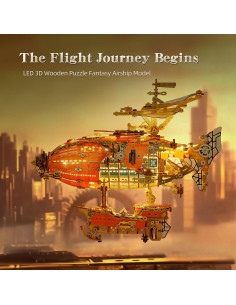 Rompecabezas 3D de Madera FUNPOLA Aeronave Steampunk LED 2