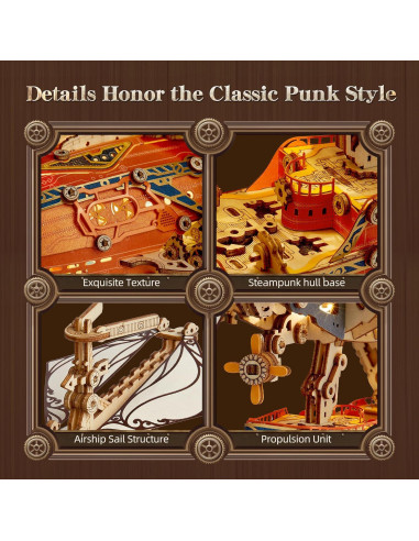 Rompecabezas 3D de Madera FUNPOLA Aeronave Steampunk LED
