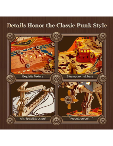 Rompecabezas 3D de Madera FUNPOLA Aeronave Steampunk LED